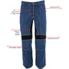 Milwaukee Leather MDM5015 Men's Classic Fit Blue Denim Motorcycle Rider Racing Pants w/ CE Armor on Knees