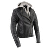 Milwaukee Leather LKL2737 Women's Black Premium Leather Motorcycle Biker Racer Style Scuba Jacket w/ Hoodie