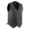 Milwaukee leather LKM3787 Men's Classic Side Laced Black Leather Motorcycle Rider Biker Vest w/ Ten Pockets