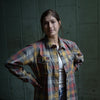 Milwaukee Leather MNG21614 Women's Gray and Red with Yellow Long Sleeve Cotton Flannel Shirt
