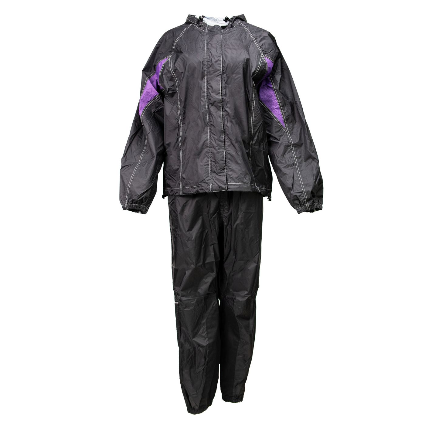 Milwaukee Leather MPL9601 Women's Black and Purple Water Resistant Rain Suit w/ Reflective Material and Hoodie