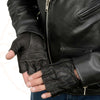 Milwaukee Leather SH198 Men's Black Leather Gel Padded Palm Fingerless Motorcycle Gloves w/ Flame Embroidery