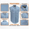 Milwaukee Leather DM1001 Men's Blue Lightweight Denim Shirt with Frayed Cut Off Sleeveless Look