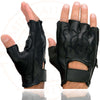 Milwaukee Leather SH198 Men's Black Leather Gel Padded Palm Fingerless Motorcycle Gloves w/ Flame Embroidery