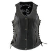 Milwaukee Leather LKL4711 Women's Black Premium Leather Motorcycle Vest with Side Lace Adjustment