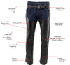Milwaukee Leather LKM5724 Men's Black Braided Premium Leather Classic Fit Leather Chaps w/ Elastic Panel