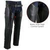 Milwaukee Leather LKM5714 Men's Black Premium Leather Motorcycle Riding Chaps w/ Removable Insulating Liner