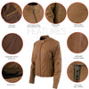 Milwaukee Leather LKL2736 Women's Cognac Premium Leather Scuba Style Biker Jacket w/ Mandarin Collar