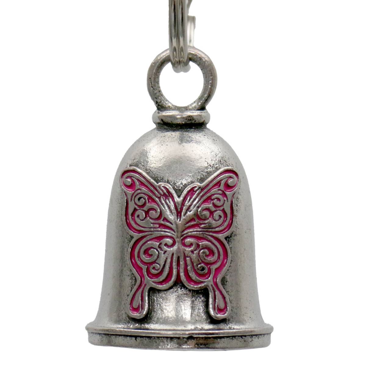 Milwaukee Leather MLB9089 Pink Curly Butterfly Motorcycle Good Luck Bell w/ Key Ring-Key Chain Accessory for Bikers