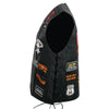 Event Leather ELM3920 Men's Black Leather Pre-Patched Bikers Vest w/ 6 Pockets - 23 Patches and Side Laces