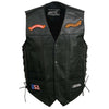 Event Leather ELM3930 Men’s Black Motorcycle Riders Leather Vest w/ 9 Patches and Adjustable Side Laces