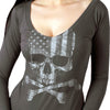 Hot Leathers GLC3495 Flag Skull Ladies Smoke Color Long Sleeve Shirt