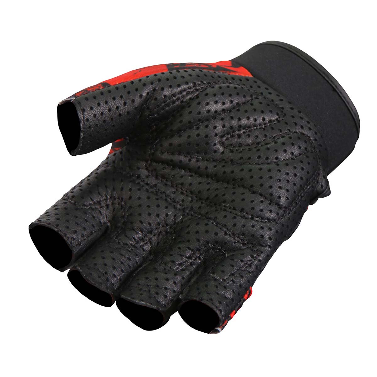 Hot Leathers GVM3010 Uni-Sex Black 'Red Skull' Fingerless