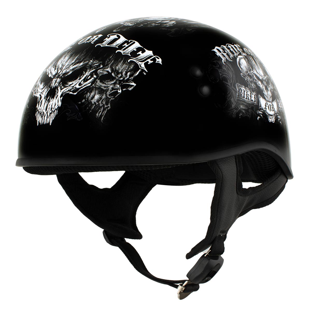 Hot Leathers HLD1016 Ride or Die Gloss Black Motorcycle DOT Skull Cap Half Helmet Biker