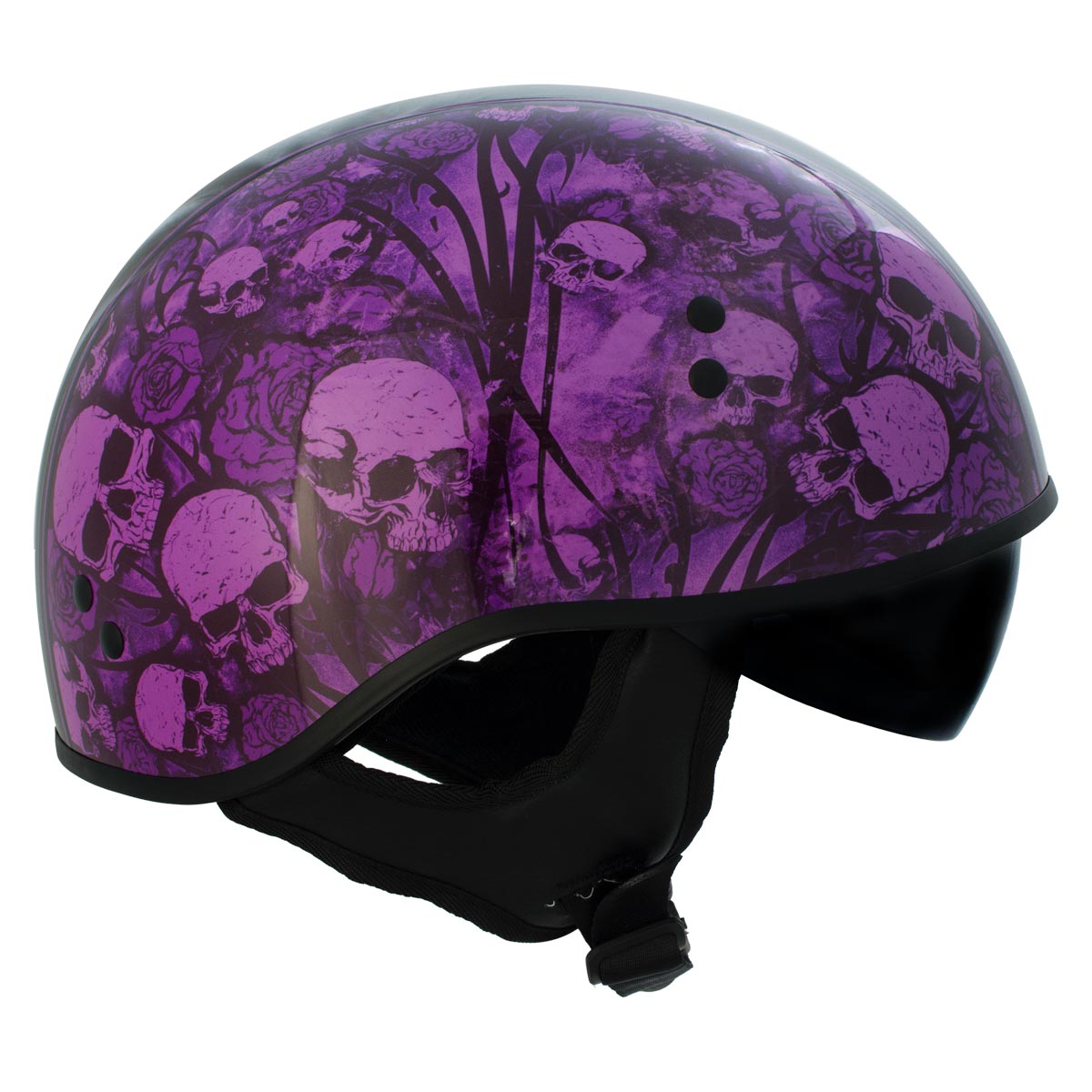 Hot Leathers HLD1039 Gloss Black Purple Skull Bouquet