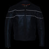 Milwaukee Leather LKM1785 Mens Black Leather Racer Style Motorcycle Jacket w/ Side Stretch and Reflective Piping