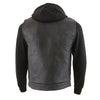 Milwaukee Leather LKM3714 Men's Black Club Style '2 in 1' Zipper Leather Vest with Removable Full Sleeve Hoodie