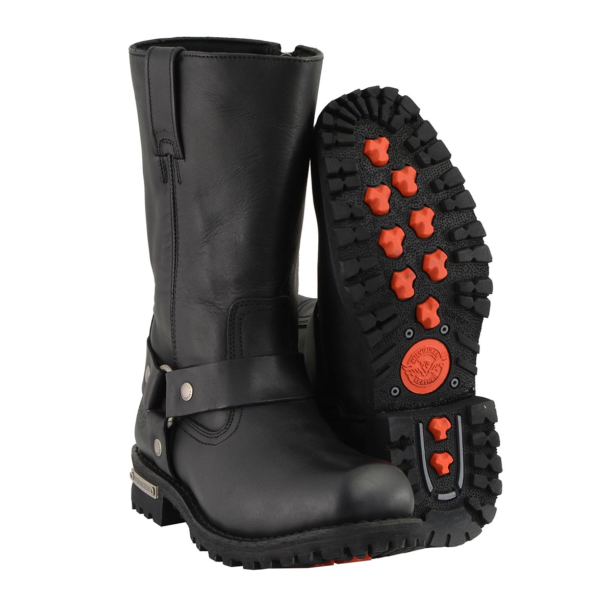Milwaukee Leather Men’s Classic Harness 11-Inch Motorcycle Boots – Premium Cowhide, Wide-Width Sizes MBM131W
