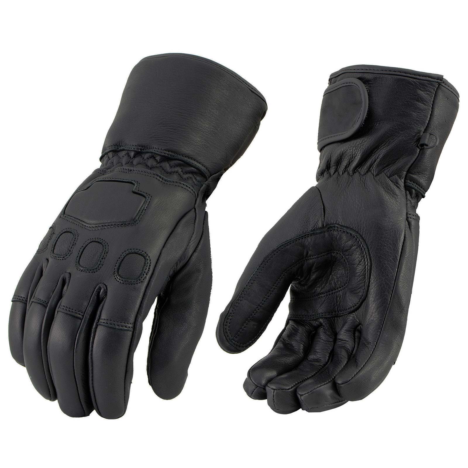 Milwaukee Leather MG7534 Men's Black Deerskin Gauntlet Motorcycle Gloves w/ Wrist Strap & Cinch Closure