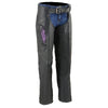 Milwaukee Leather Women's Classic Black Premium Leather Motorcycle Chaps w/ Purple Wing Embroidery-ML1179