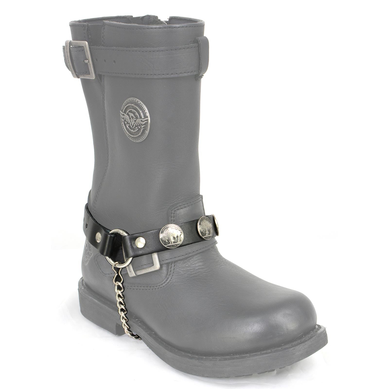 Milwaukee Leather Silver Boot Chain w/ Vintage Buffalo Coin Medallion & Adjustable Strap - MLA3002