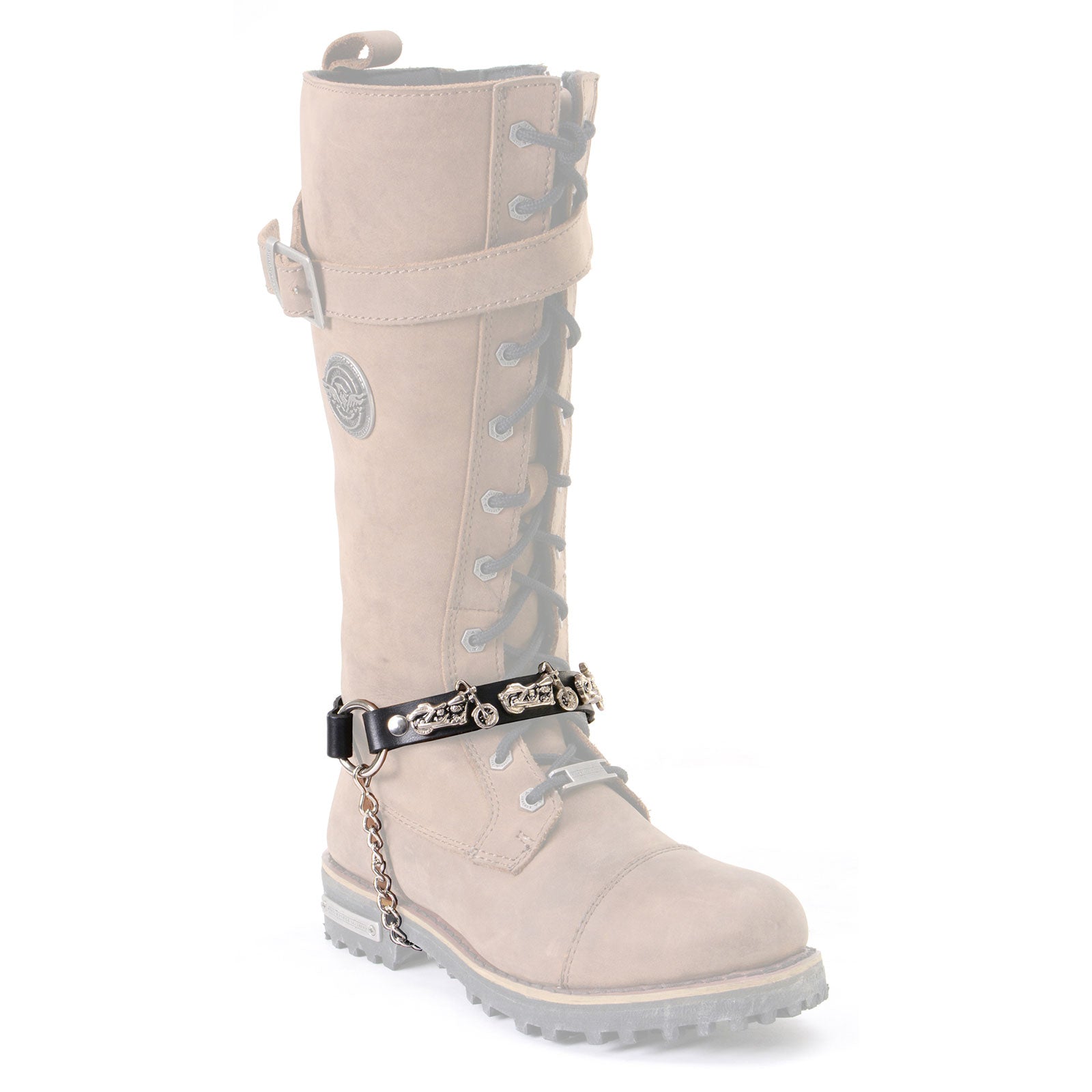 Milwaukee Leather Motorcycle Boot Chain – Silver Chain & Buckle, Motorcycle Medallion Accent - MLA3003