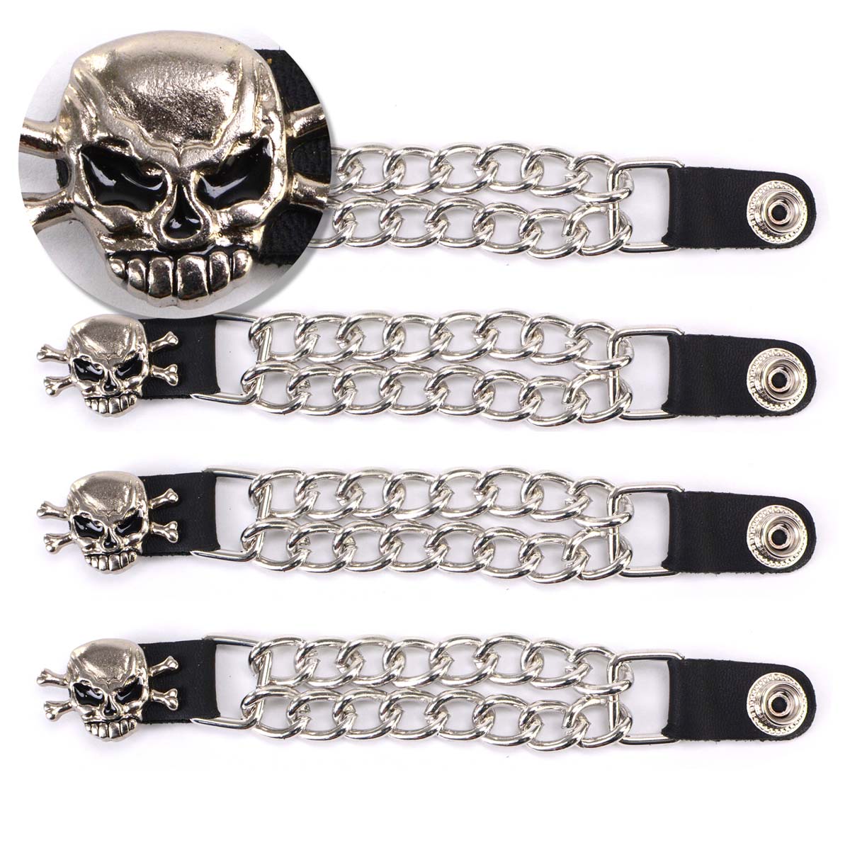 Milwaukee Leather MLA6004SET Skull and Cross Bones 4-PCS Vest Extender Double Chrome Chains w/ Genuine Leather 4