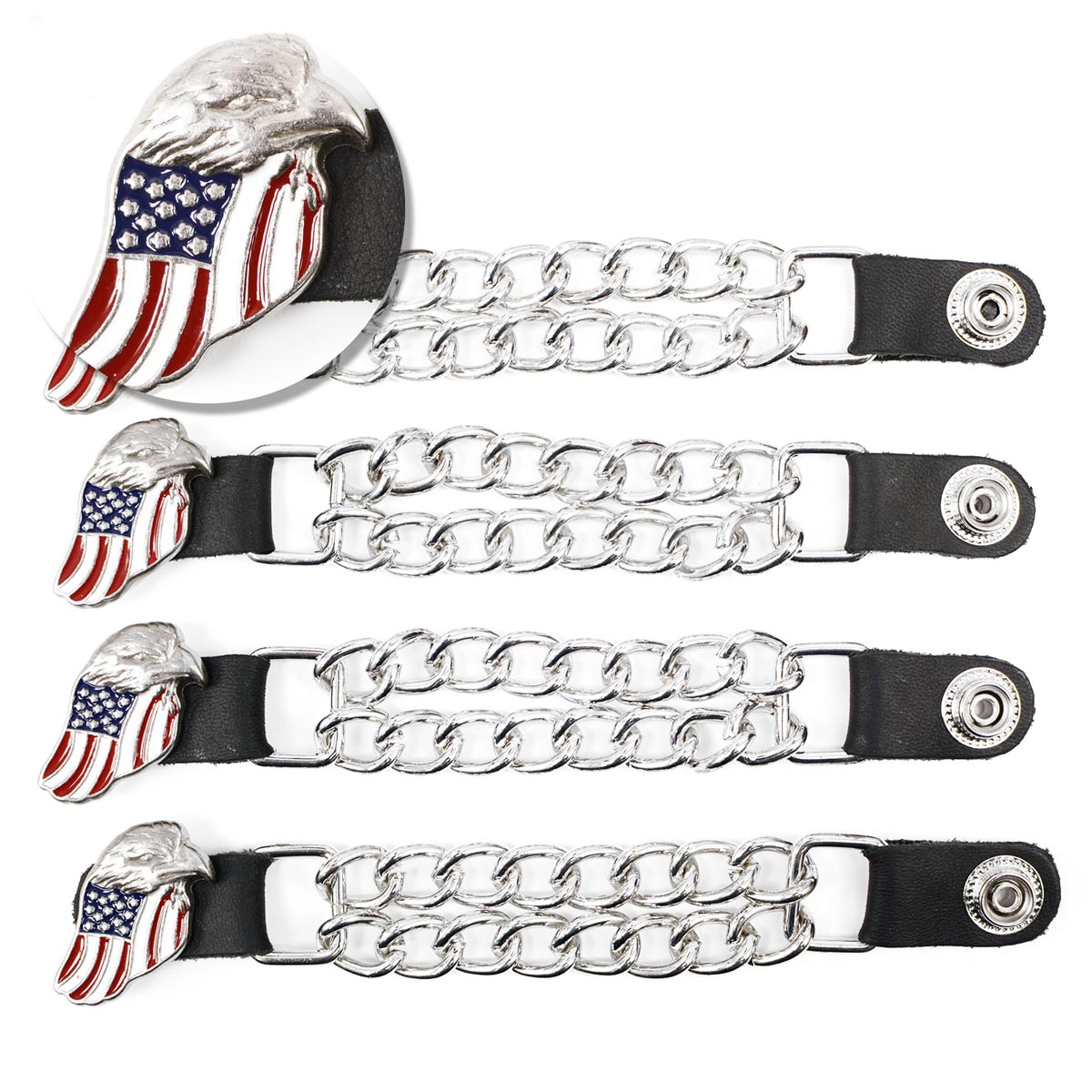 Milwaukee Leather Eagle Flag Medallion Vest Extender Double Chrome Chains Genuine Leather 6.5