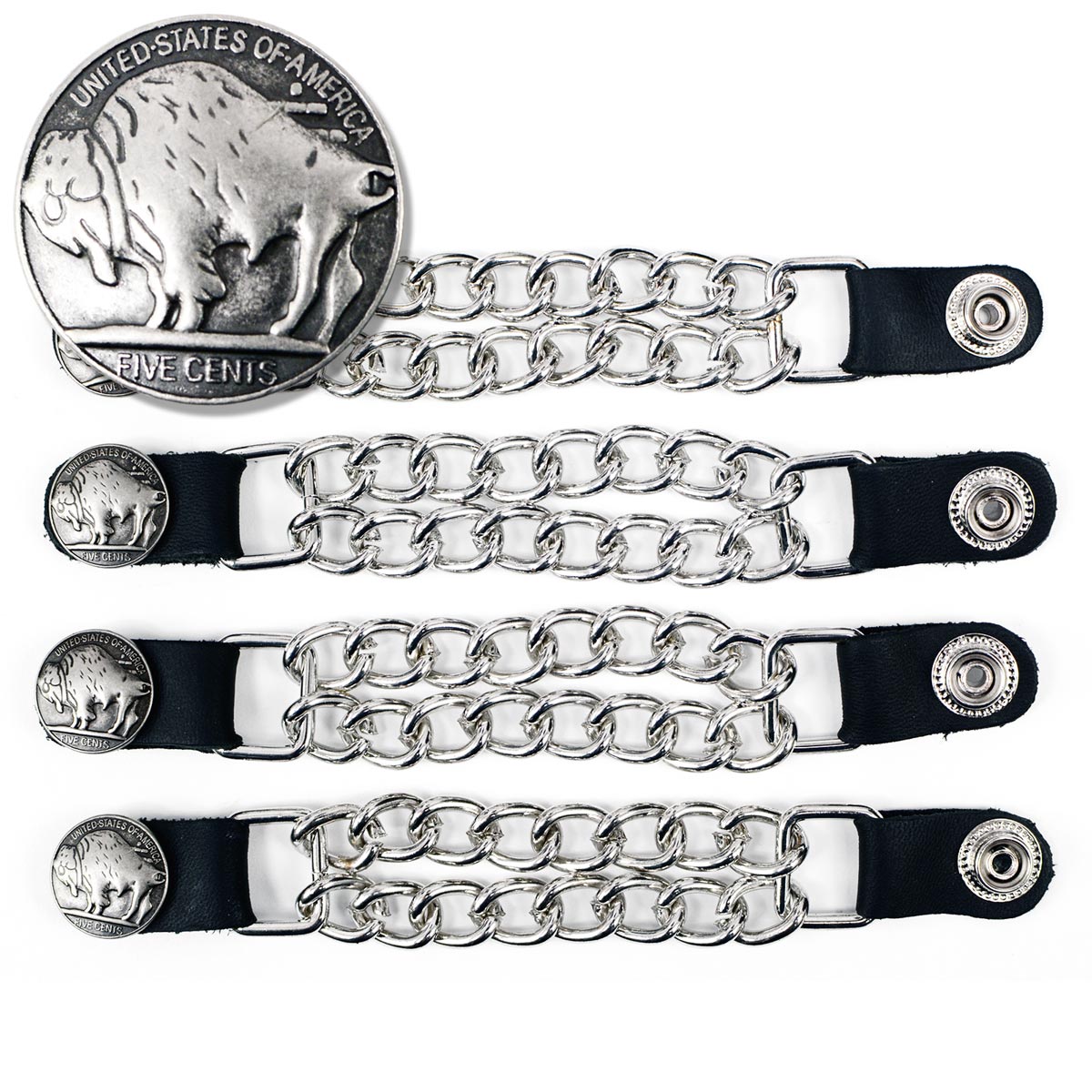 Milwaukee Leather 5 Cent Buffalo Medallion Vest Extender - Double Chrome Chains Genuine Leather 6.5