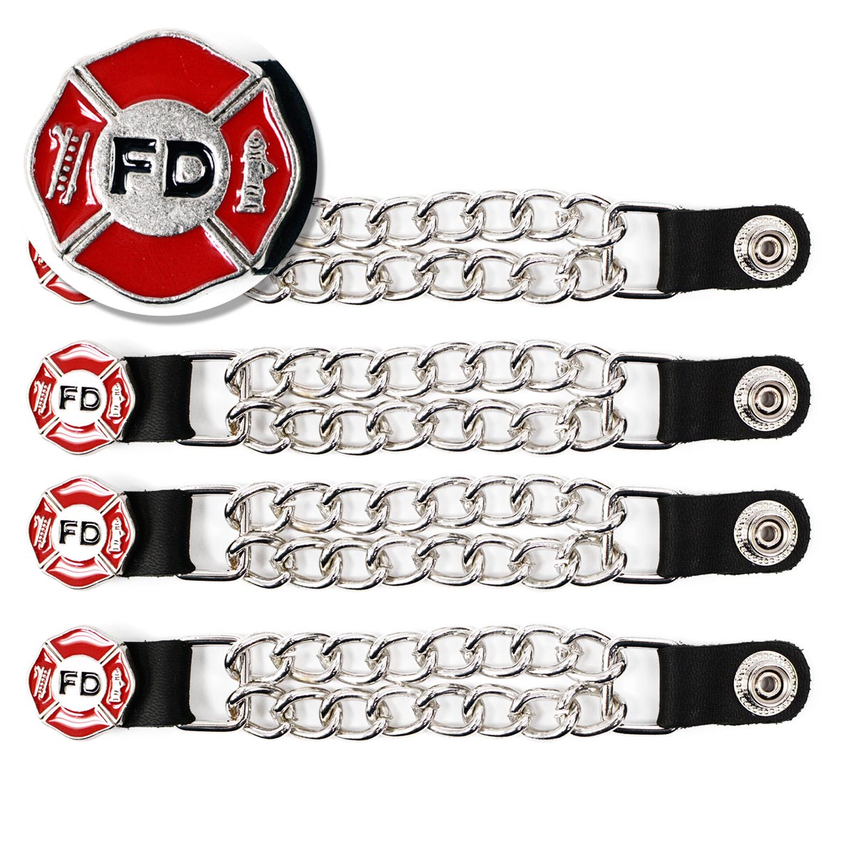 Milwaukee Leather Fire Department Medallion Vest Extender - Double Chrome Chains Genuine Leather 6.5