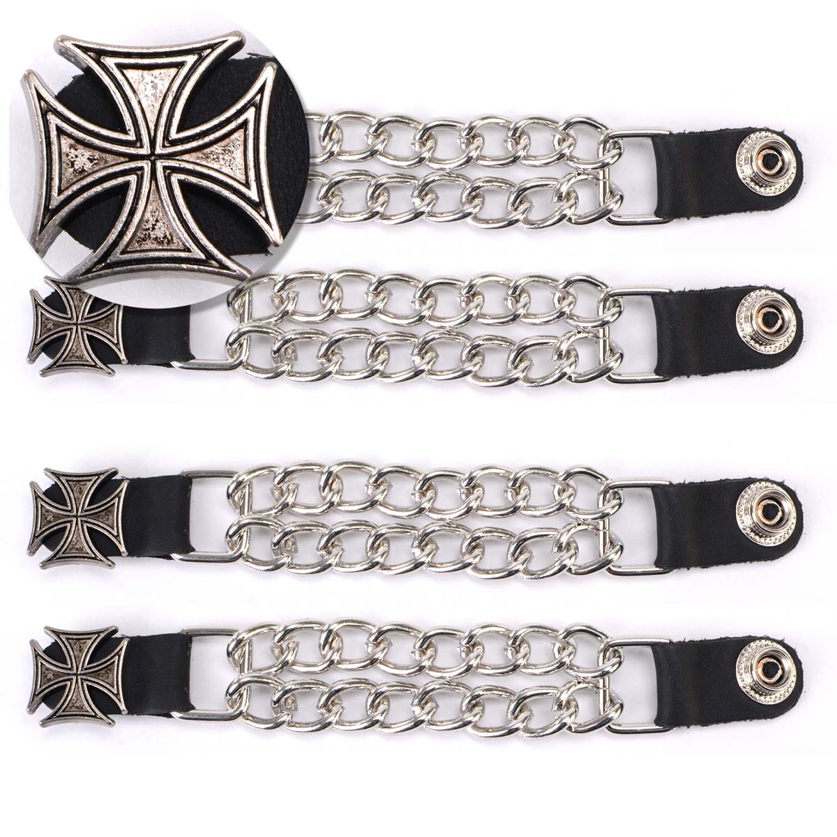 Milwaukee Leather MLA6045SET Iron Cross 4-PCS Vest Extender Double Chrome Chains w/ Genuine Leather 6