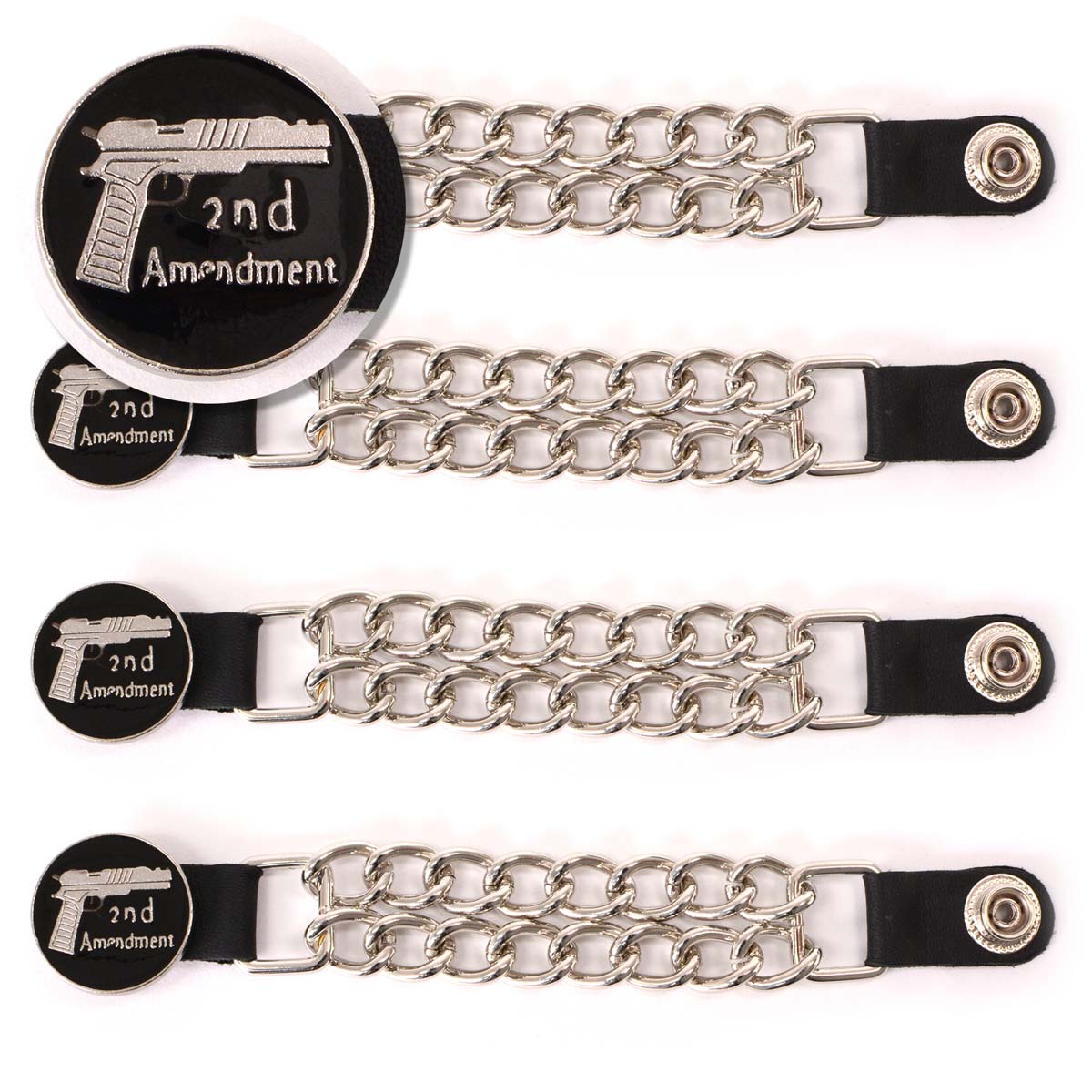 Milwaukee Leather 2nd Amendment Medallion Vest Extender - Double Chrome Chains Genuine Leather 6.5