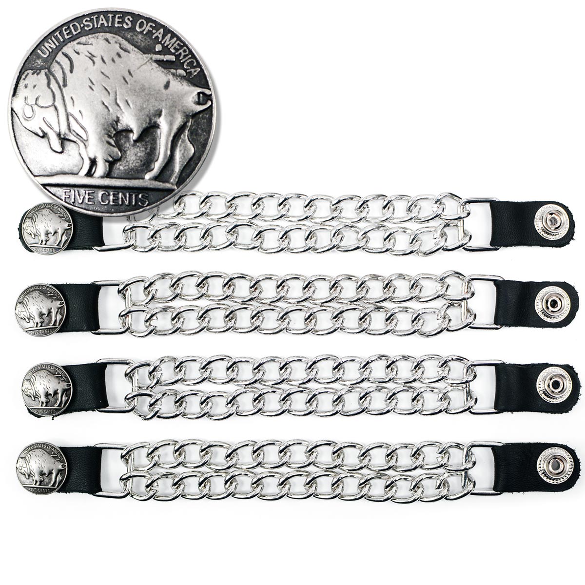 Milwaukee Leather 5 Cent Buffalo Medallion Vest Extender - Double Chrome Chains Genuine Leather 8.5