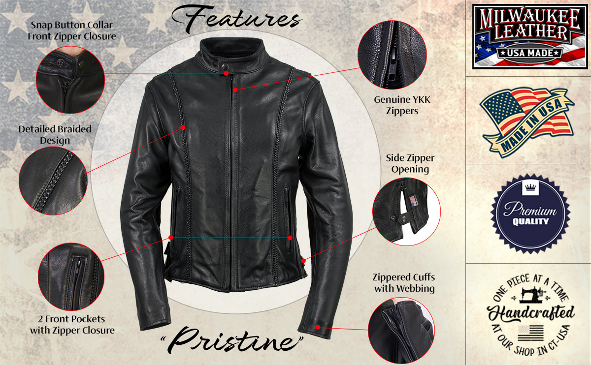 Milwaukee Leather USA MADE MLJKL5002 Women's Black Pristine