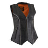 Milwaukee Leather MLL4502 Women's Black Leather Classic V-Neck Motorcycle Rider Vest with Rhinestone Bling Detail