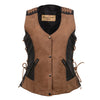 Milwaukee Leather Women's MLL4509 Smoocher Two Tone Crazy Horse Brown and Black Leather Club Style Motorcycle Vest