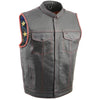 Milwaukee Leather MLM3506 Men's Black Premium Leather Vest - Old Glory Laced Armholes Red Stitching Club Style Vest