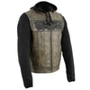 Milwaukee Leather MLM3561 Men's Leather Vest w/ Removeable Hoodie- Distress Brown Reflective Skulls Motorcycle Vest