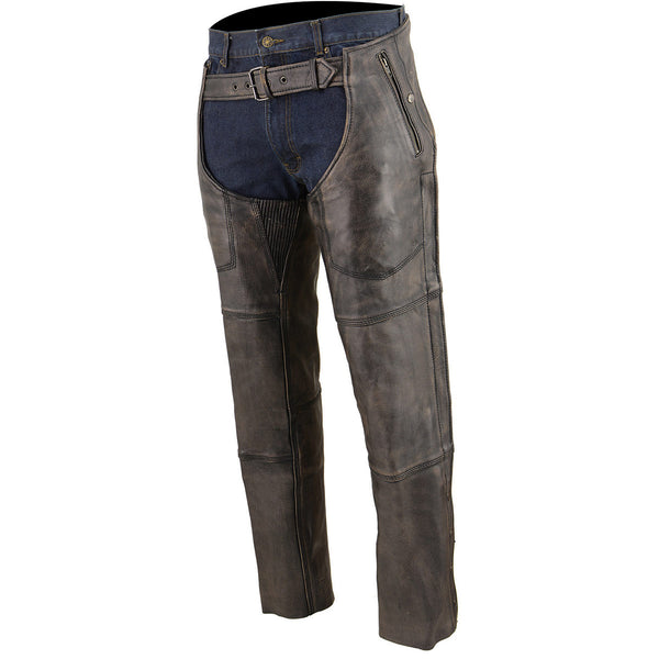 Milwaukee Leather MLM5500 Men's Distressed Brown Four Pocket Thermal Lined Leather Chaps