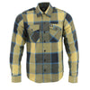 Milwaukee Leather MNG11639 Men's Flannel Plaid Beige with Black and Blue Long Sleeve Cotton Button Down Shirt