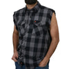 Milwaukee Leather MNG11689 Men’s Classic Black and Grey Button-Down Flannel Cut Off Frayed Sleeveless Casual Shirt