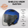 Milwaukee Helmets MPH9825DOT Shift Open Face 3/4 Blue Helmet Biker w/ Drop Down Visor