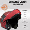 Milwaukee Helmets MPH9827DOT Cypher Flat Red Advanced Motorcycle Modular Helmet w/ Drop Down Visor