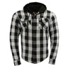 Milwaukee Leather Men’s Othello Black & White Plaid Hooded Riding Shirt w/ CE Armor & Aramid Fiber Panels - MPM1629