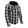 Milwaukee Leather Men’s Othello Black & White Plaid Hooded Riding Shirt w/ CE Armor & Aramid Fiber Panels - MPM1629