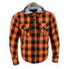 Milwaukee Leather Men’s Titans Orange & Black Plaid Hooded Riding Shirt w/ CE Armor & Aramid Fiber Panels - MPM1642