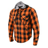 Milwaukee Leather Men’s Titans Orange & Black Plaid Hooded Riding Shirt w/ CE Armor & Aramid Fiber Panels - MPM1642