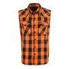 Milwaukee Leather MPM1655 Men’s Classic Black and Orange Button-Down Flannel Cut Off Sleeveless Casual Shirt