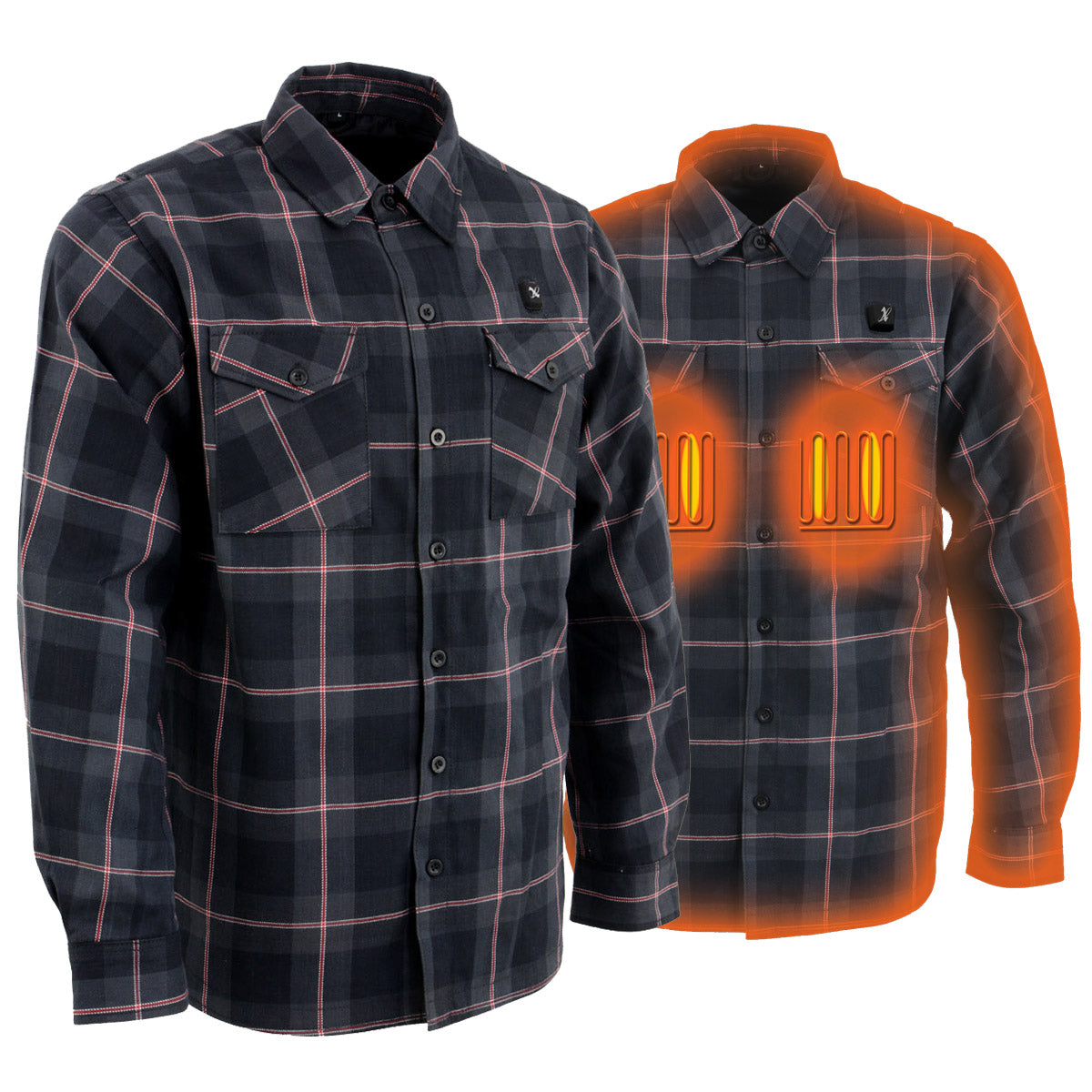 NexGen Heat Men's NXM1602SET Riffraff Black/Grey/Red Heated Flannel Sleeve Shirt for Outdoor Activities