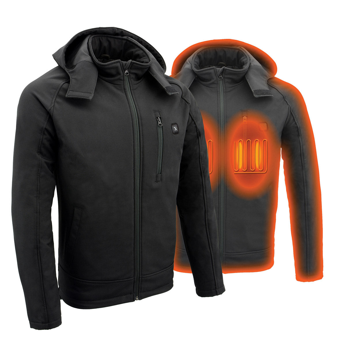 Nexgen Heat NXM1767SET Men's 'Ruffled' Black Soft Shell Heated Hooded Jacket- for Outdoor Winter Cold Weather Activities